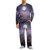 Men's Halloween Pajama Set Long Sleeve Long Pants with Crotch Buttons and Elastic Drawstring Waist