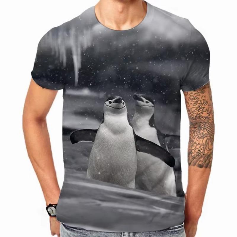 

Animal Penguin 3D Printed T-shirt Summer Men s Casual Round Neck Short Sleeve T-shirt Trendy Versatile Large Top 5XL