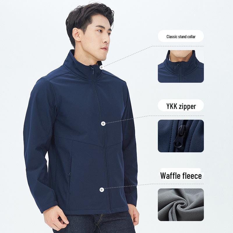 Men's 24AW Stand-up Collar Softshell Jacket for Outdoor Hiking, Climbing, and Work. Customizable Printing Available.