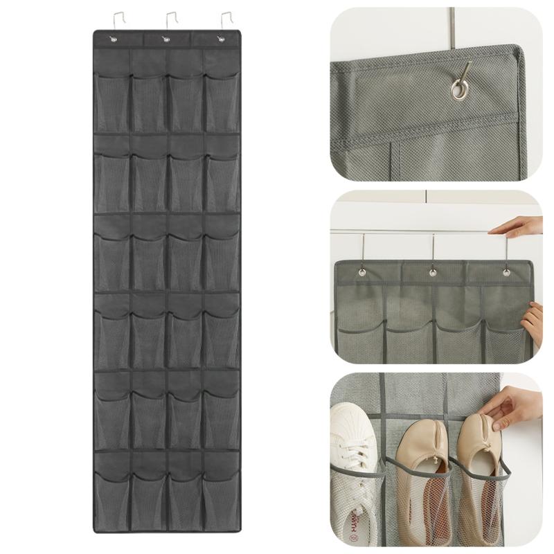 24/28 Grid Wall-mounted Shoes Organizer Rack Over the Door Hanging Storage Holder Rack Bedroom Closets Shoes Storage Bag