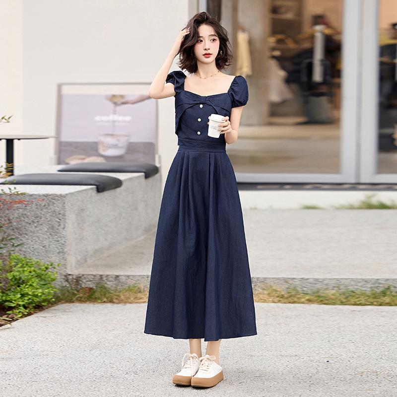 

Women s Puff Sleeve Denim Jacket & Half Skirt Two-Piece Set - 2025 Summer Collection M (85-105 jin) чорний