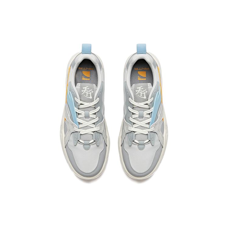 Anta Synthetic Leather Slip Resistant Cushioning Abrasion Resistant Low Top Skateboard Shoes Men's Gray White Blue 112038046-3