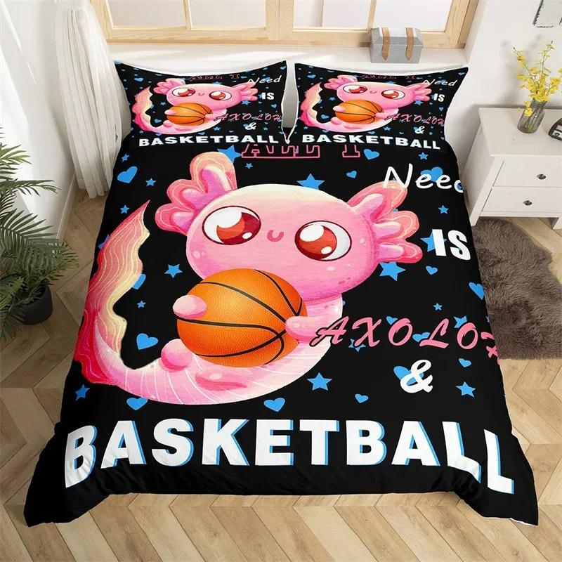 Cartoon Salamander Bedding Set, Maple Leaf Duvet Set, Microfiber Marine Life Three-Piece Set.