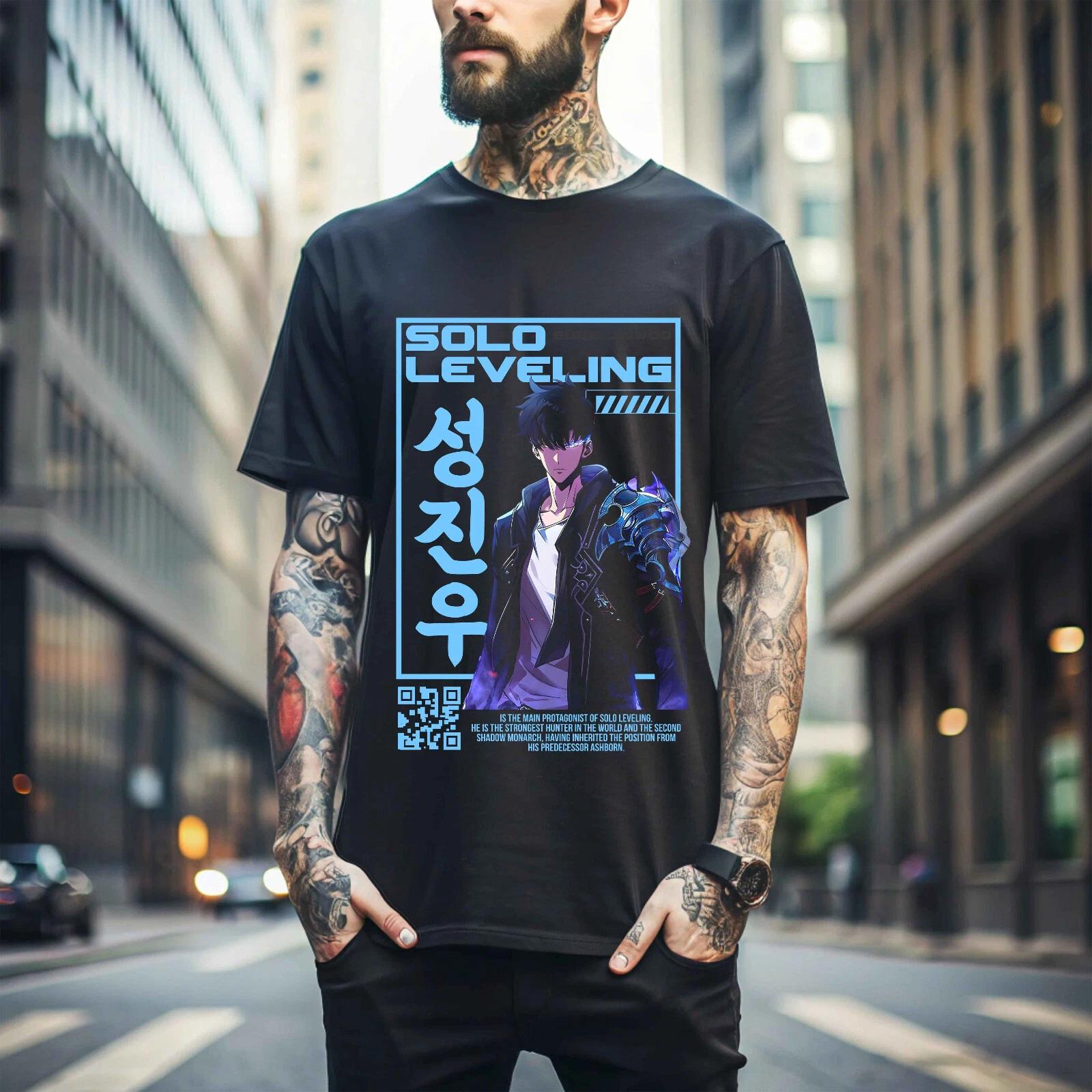 

MENS WOMENS Solo Leveling T-Shirt Sung Jinwoo New Anime Manga Black Shirt Tee All Size 123 L