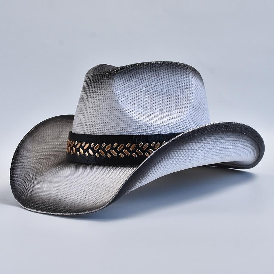 Western Style Straw Hats for Men Women Vintage Curled Edge Cowgirl Jazz Hat Summer Beach Sun Hat Sombrero Hombre