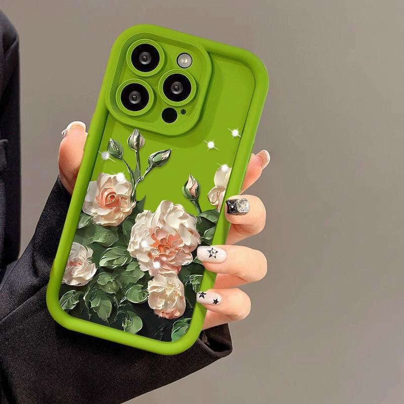 Oil Painting Camellia Applies To iPhone17pormax Mobile Phone Case 14/15 Protective Case 13 Cartoon 16 Matte 17