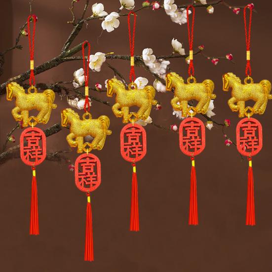 2026 Year of The Horse Pendant Chinese New Year Feng Shui Zodiac Horse Charm with Tassel for Spring Festival Car Rearview Mirror Home Decor