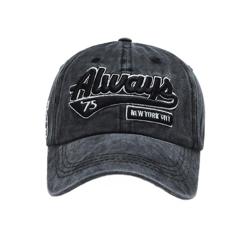Washed old letter 75 embroidered baseball cap men's retro cap spring and autumn sunshade soft top hat women
