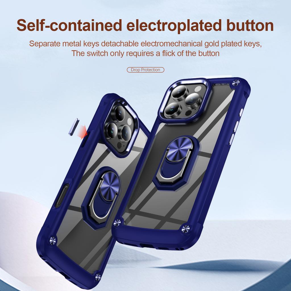 For iPhone 16 Pro Max Case Alloy Lens Frame PC+TPU Kickstand Phone Back Cover