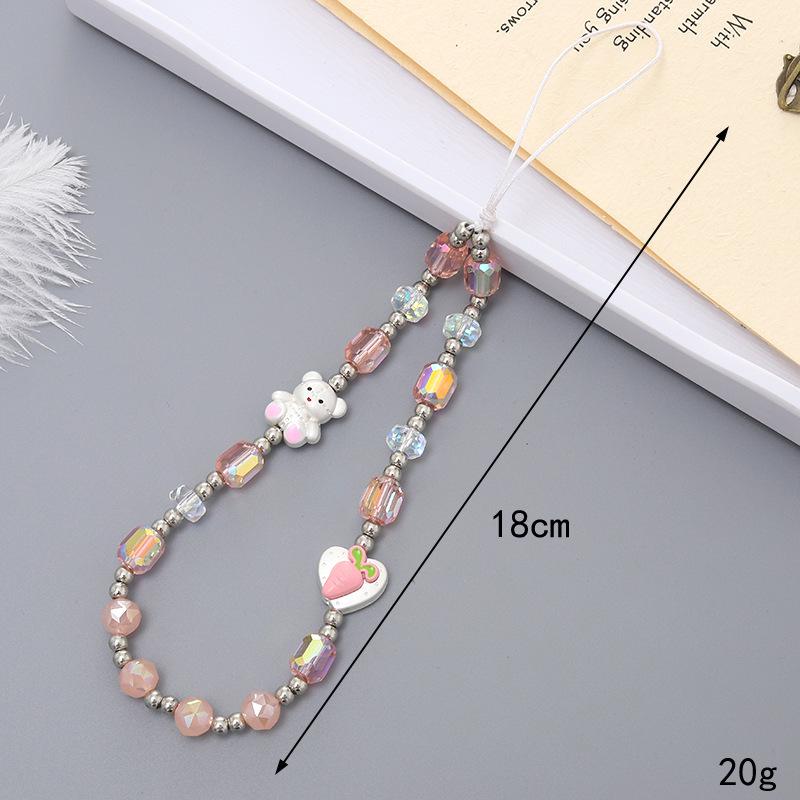 Korean Love Heart Beaded Phone Chain & Keychain Set for Women