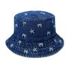 Korean Bow & Star Embroidered Denim Fisherman Hat, Sun Protection Hat, Washed Cotton