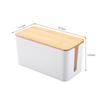 Wood Grain Desk Cable Organizer With Lid For Home Office And Bedroom Storage