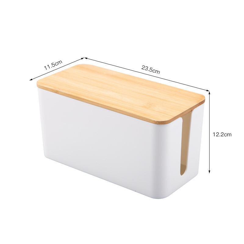 Wood Grain Desk Cable Organizer With Lid For Home Office And Bedroom Storage
