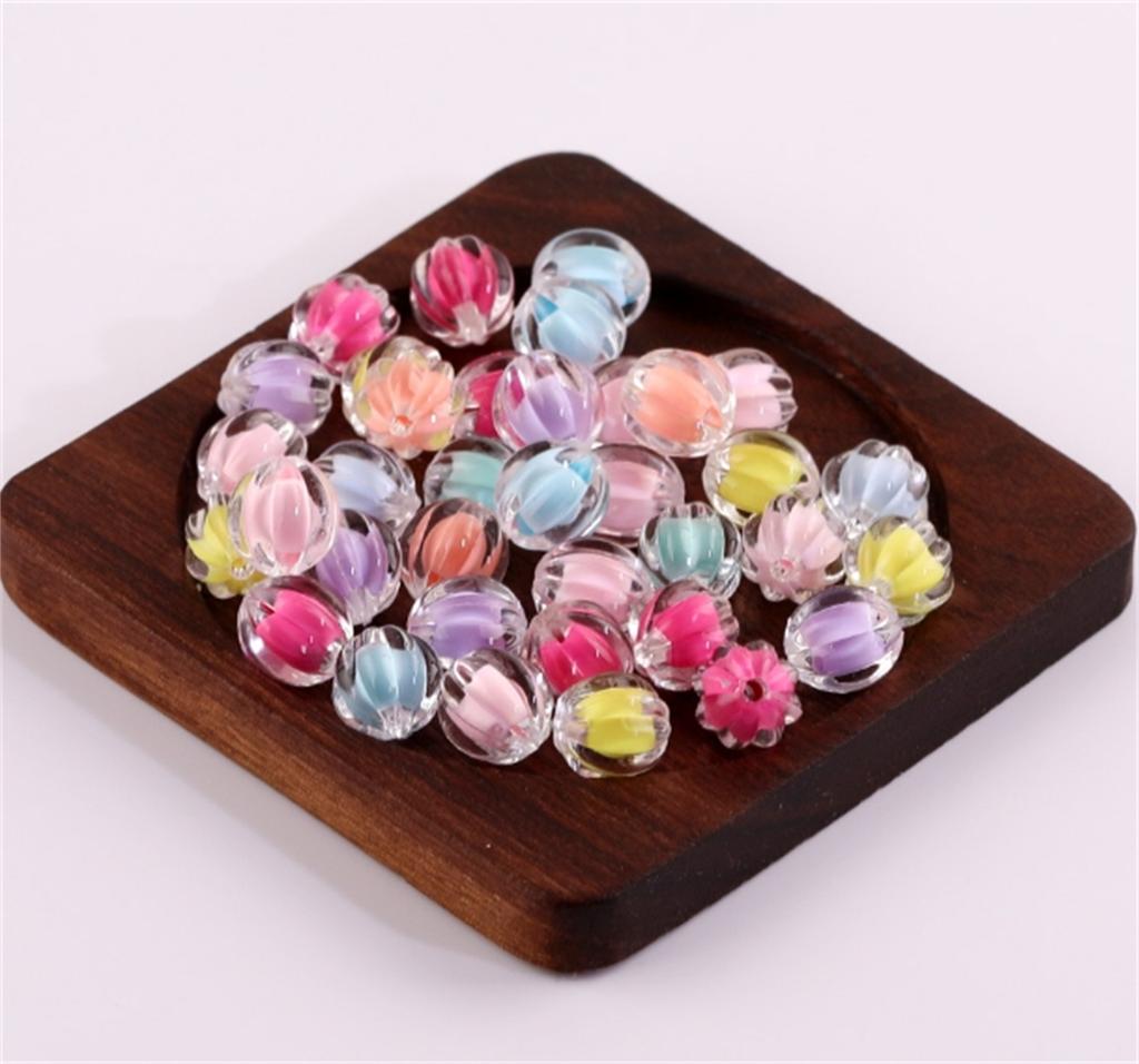 ZW01 50pcs 11x12mm Mini Acrylic Straight Hole Pumpkin Shape Beads Mixed Loose Beads Making Material Beads DIY Trend Bracelet