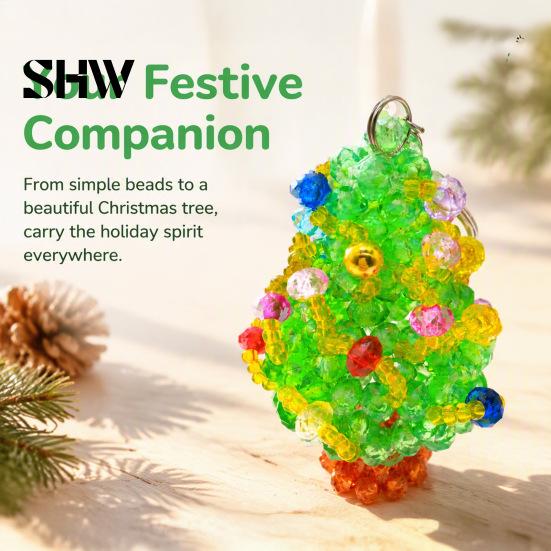Decorative Bead Art for Home Christmas Tree Keychain, Faux Crystal Beaded Xmas Pendant, Personalized Holiday Party Decor 3D Key Ring Charm Accessory
