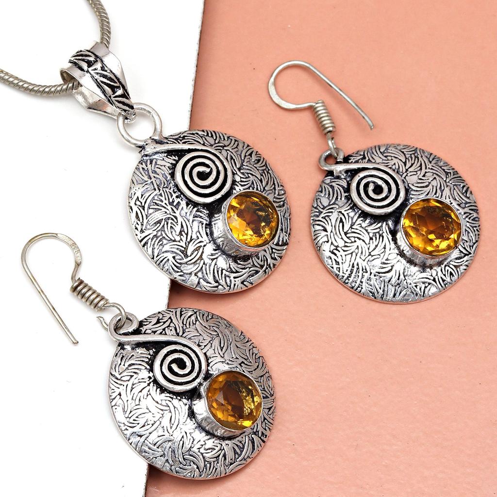 Citrine Set Jewelry Women Pendant  Earring Gemstone Earrings Gems Green