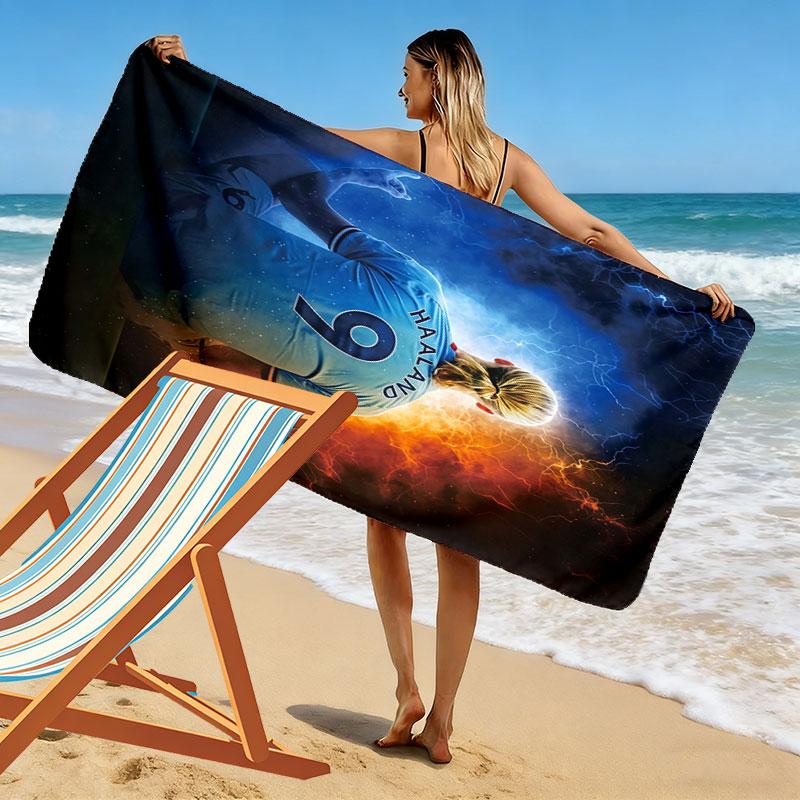 Asciugamano da Spiaggia con Stampa Eterna di Haaland, Asciugamano Grande Morbido Asciugatura Rapida per Spiaggia Campeggio Nuoto