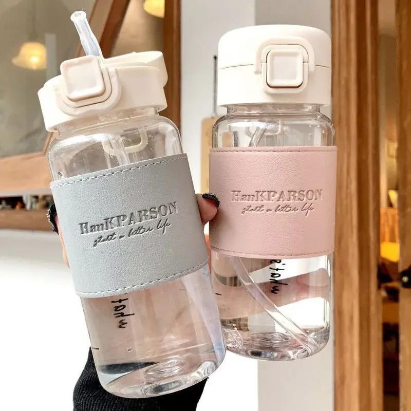 

Economic Water Bottle with Straw Portable Cute Plastic Drinking Bottle Leak-proof Drinkware for Drinking Milk Coffee Tea 500ml 500ml