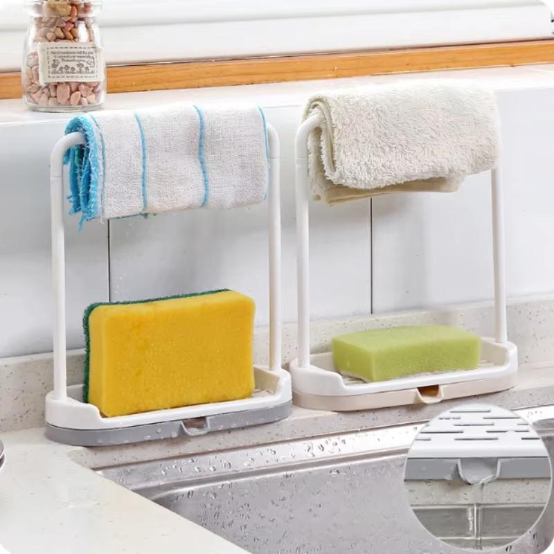 Kitchen Rag Drain Rack Multi-functional Dish Cleaning Tool Storage Rack Clean Towel Rod Kitchen Sink Washing Cloth Drain Rack