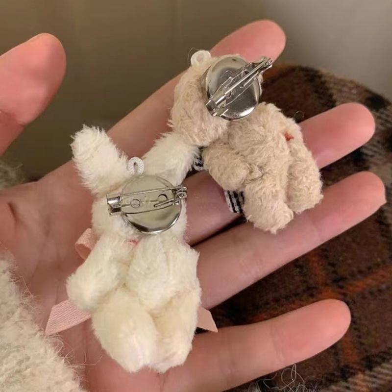 Stylish Bow Bear/Rabbit Brooch Pin Soft Plush Lapel Pin Clothes Badge Backpacks Pendant Women's Fashion Accessories