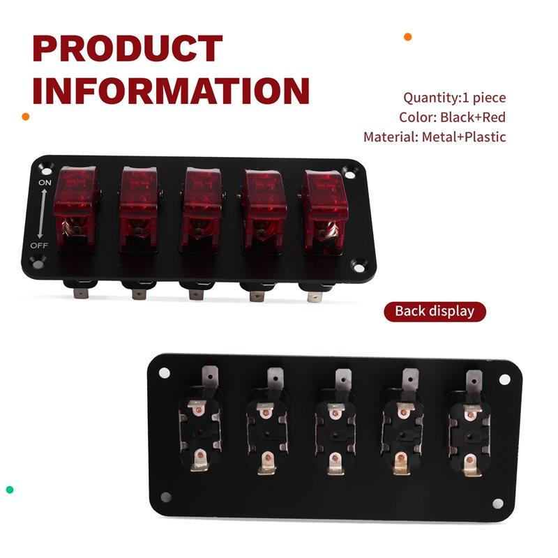 Auto Ignition Switch Panel For Racing Cars 12V 20A 5 Rocker Toggle Push Button Start LED Indicator Vehicle System