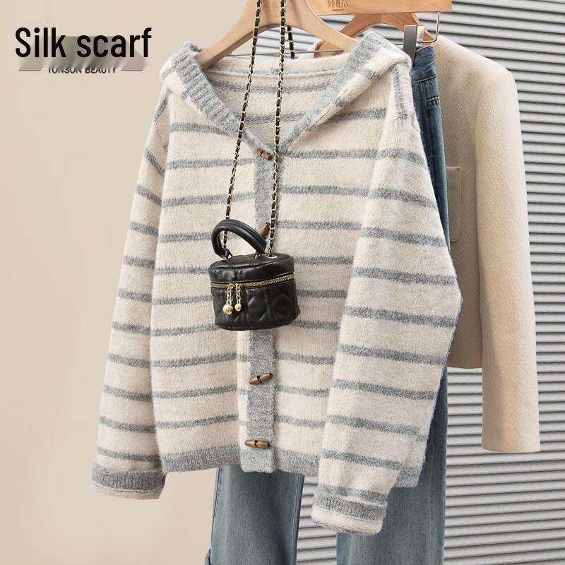 Women's Wool Blend Hooded Color Block Stripe Sweater