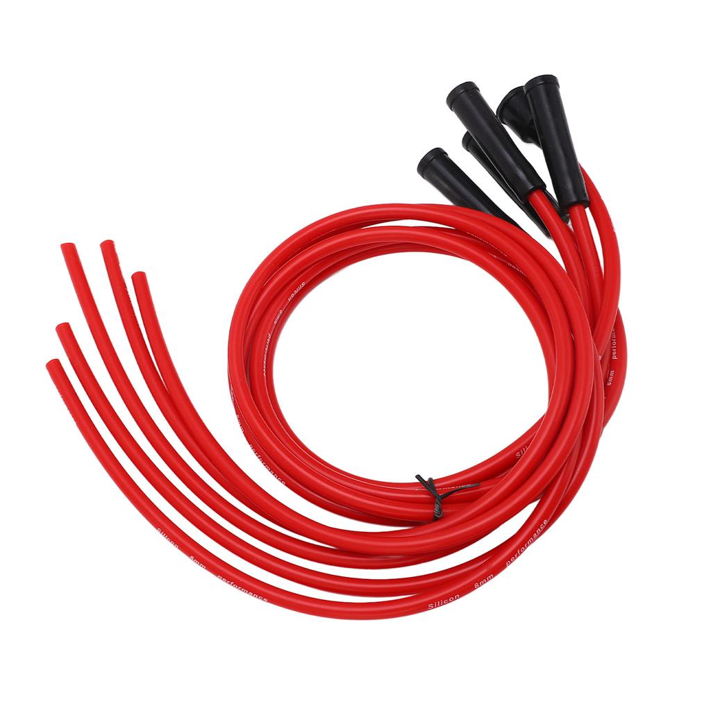 Spark Plug Ignition Wire Set Red High Performance Silicone 1m Car Ignition Wire for 4 Cylinder Automobile 8mm