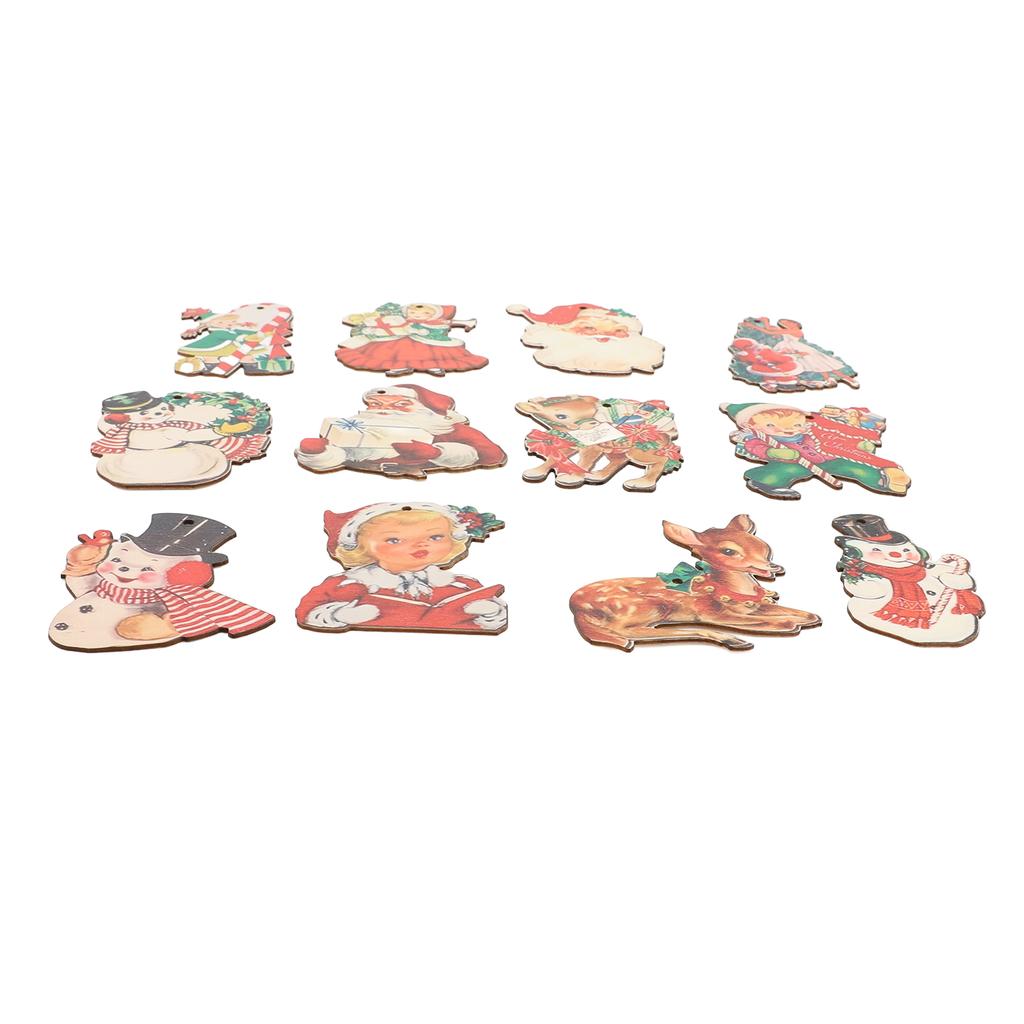 36pcs Xmas Hanging Decorations with Ropes Wooden Exquisite Snowman Elk Hanging Ornaments for Xmas