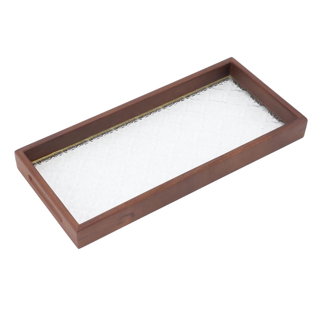 Rectangle Tea Serving Tray Walnut Glass Robust Wooden Glass Tea Tray for Cake Bread Breakfast Snack