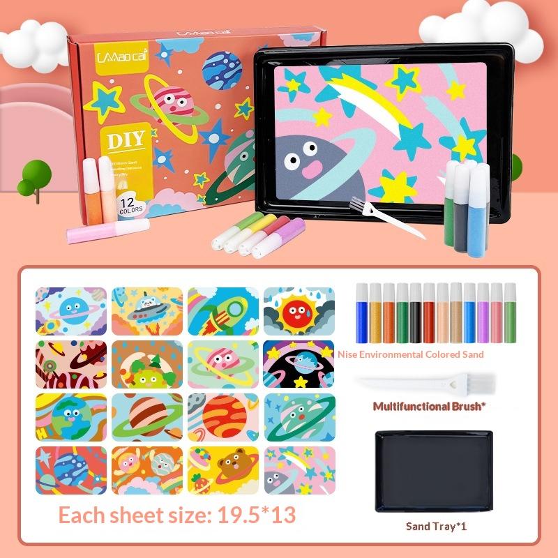 Educational Diy Sand Painting Kit—12 Colors For Kids' Art & Concentration