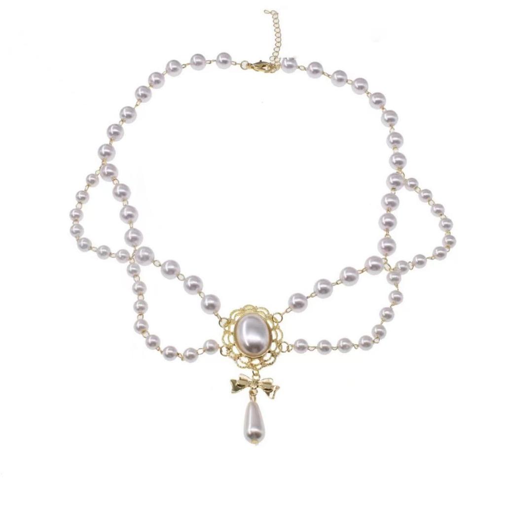 Elegant French Royal Inspired Double Layer Pearl Necklace Vintage Retro Jewelry For Women Formal Events Daily Wear