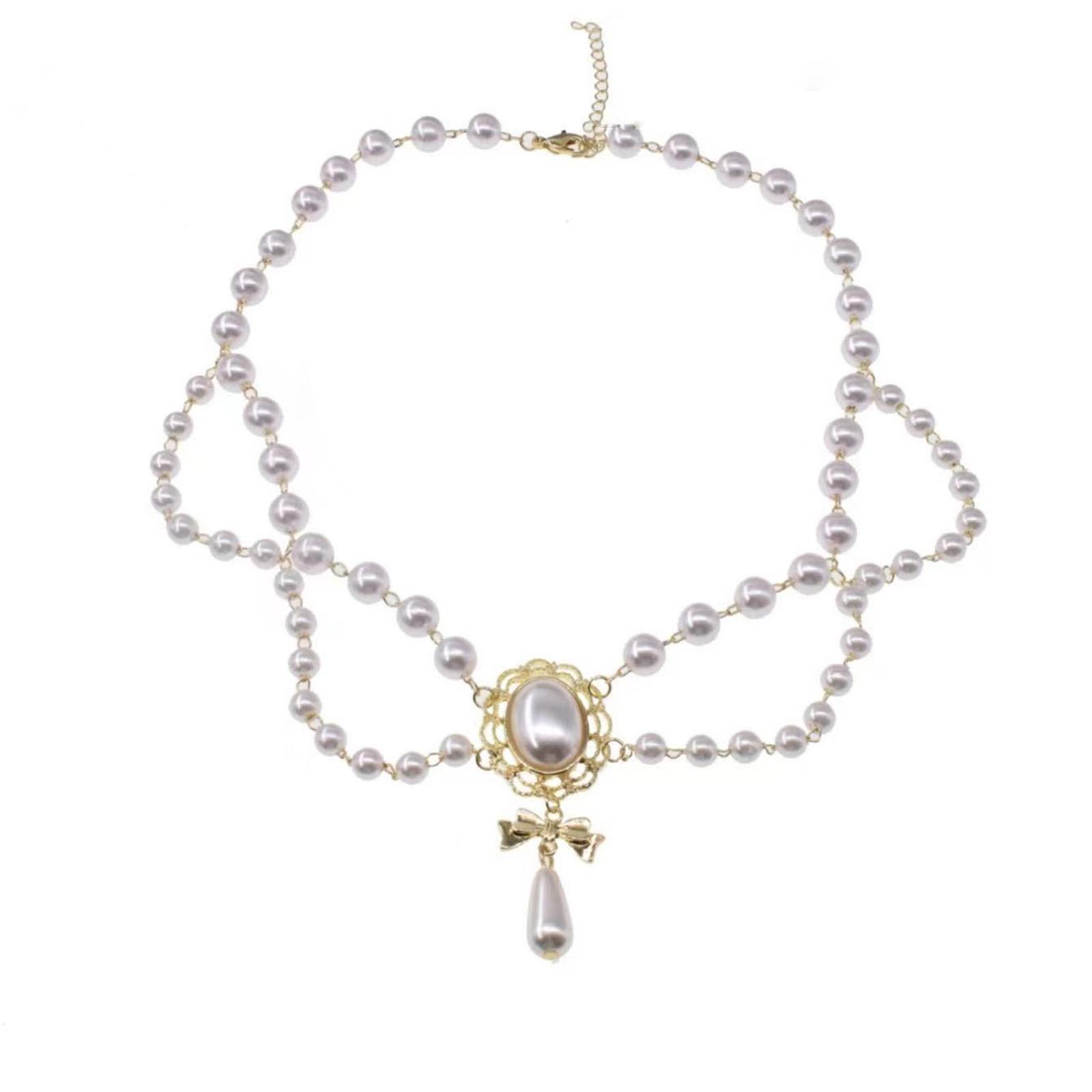 

Элегантное французское королевское ожерелье из двойного слоя жемчуга, винтажные ретро украшения для женщин, для официальных мероприятий, для повседневной носки