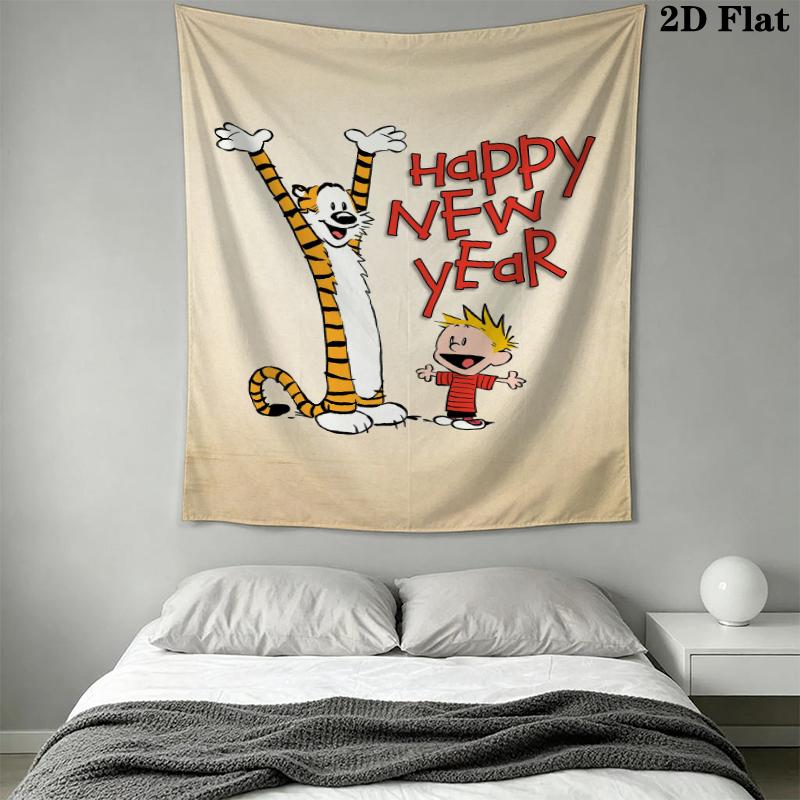 Calvin and Hobbes Wall Tapestry Aesthetic Wall Hanging Printed Fabric Blanket Decorative Tapestries for Bedroom Living Room Home Decor
