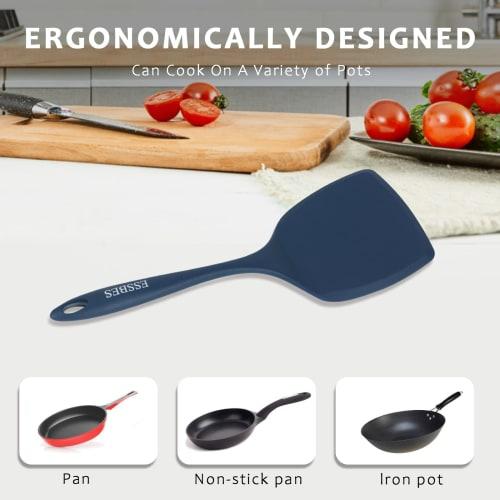 ESSBES Extra Large Heat-Resistant Silicone Turner - Non-Stick Kitchen Spatula, Soft and Durable, Everyday Spatula with One-Piece Design, Non-Slip Hand