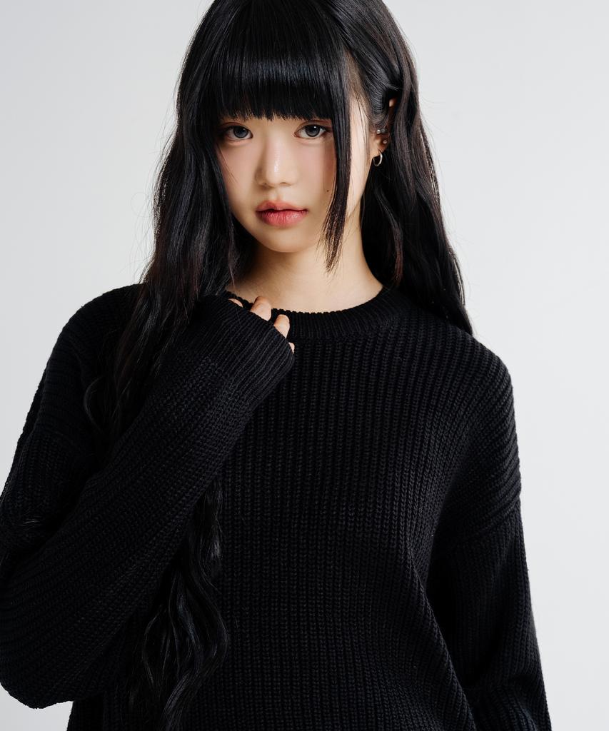 LEMAIN SECOND Oversized Voluminous Washable Crew Neck Hazzi Knit [Black]