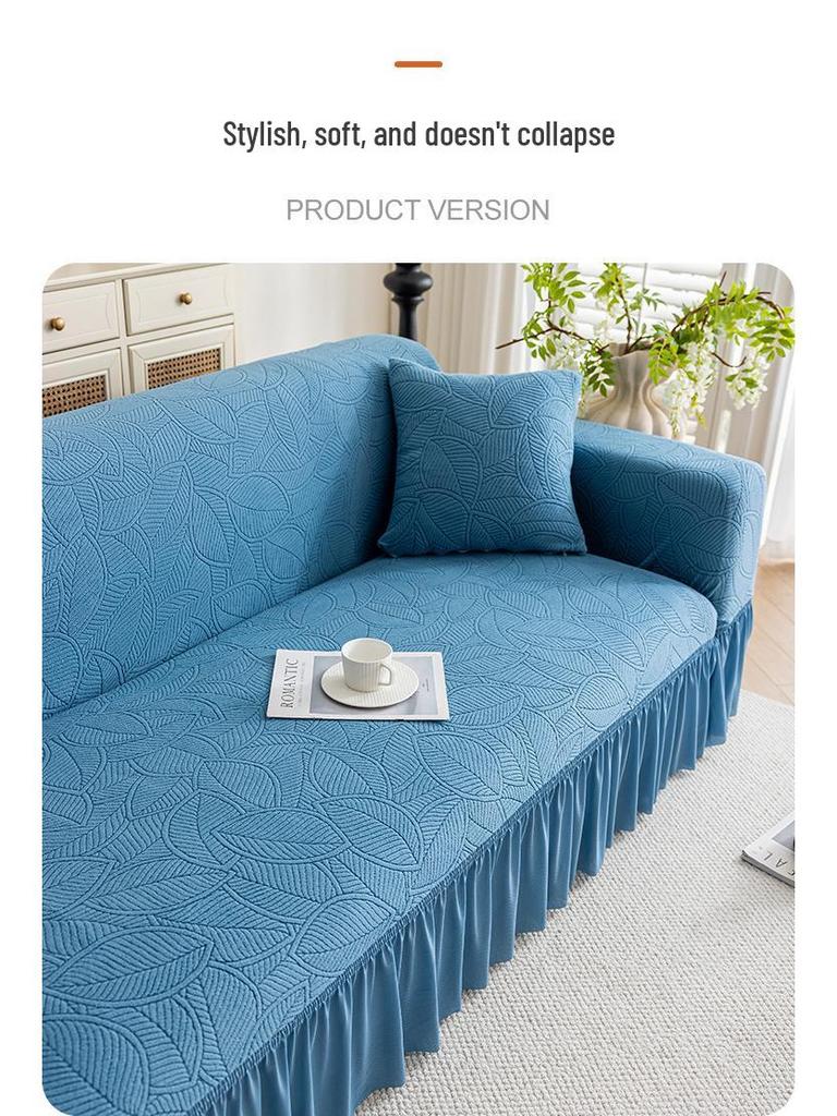 Plush Jacquard Skirted Sofa Cover, Elastic All-Season Fit, Dustproof Cushion Protector