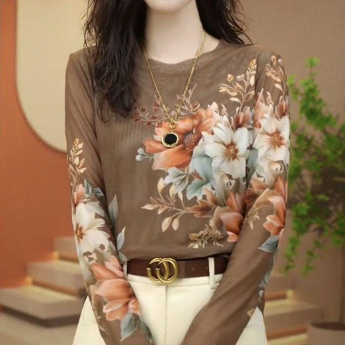 

Ближний Восток 2024 Осень/Зима Эластичная сетка Длинный рукав Свободный крой Женская базовая футболка XL [recommend 55-60 kg]