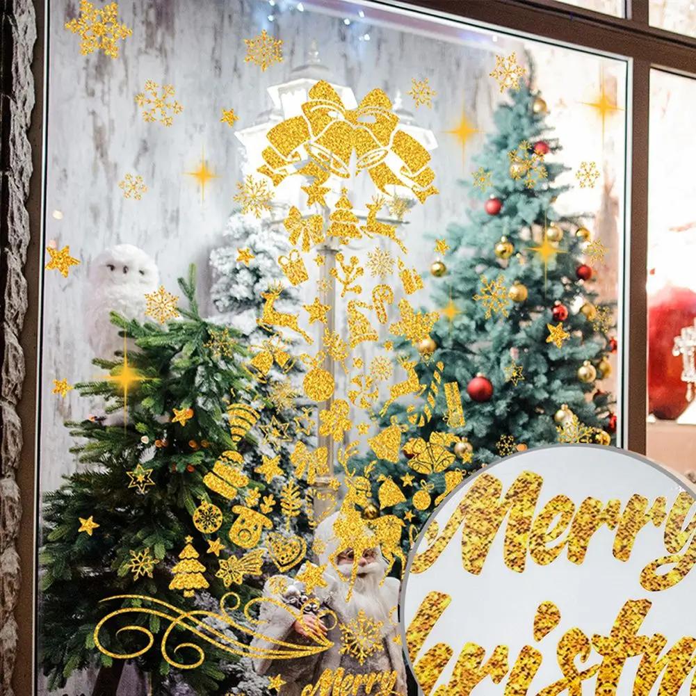 Festive Aesthetic Christmas Stickers Window Holiday Stickers Christmas Tree Window Sticker Golden Electrostatic Adhesion