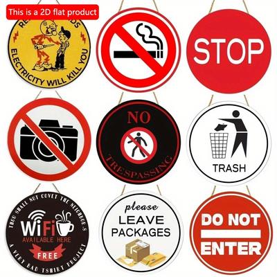 1pc 2d Flat Please Leave Packages, Trash Sign - 20cm, Do Not Enter Sign, No Smoking Sign Round Wooden, Commercial Store Front Restaurant Office