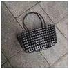 Korean Openwork Woven Beach Handbag with Key Charm
