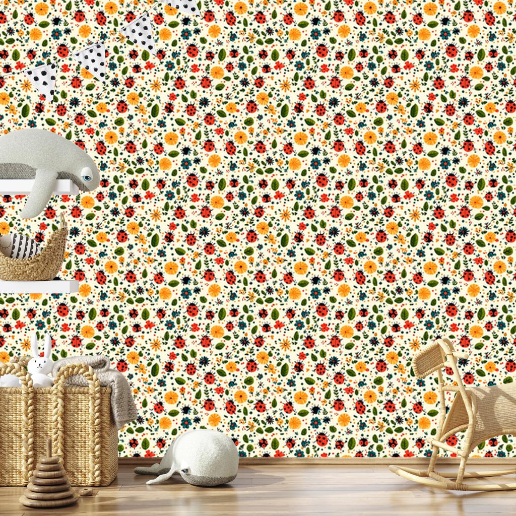 Ladybugs Cream and Beige Wallpaper for Living Room and Bedroom 50x1000