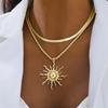 Exaggerated Big Sun Pendant Necklace for Women Trendy Double Layer Snake Bone Chain Necklace Summer Jewelry Accessories