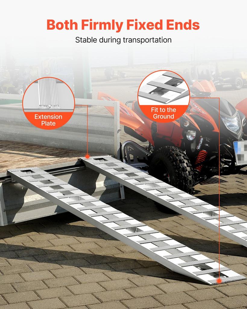 Loading Ramps, 2 Pcs 2745 X 380 Mm, Durable Aluminum and Heavy-Duty Trailer Ramp Set with Anti-Slip Plates, 4535.9 Kg Combined Capacity, for Carts,