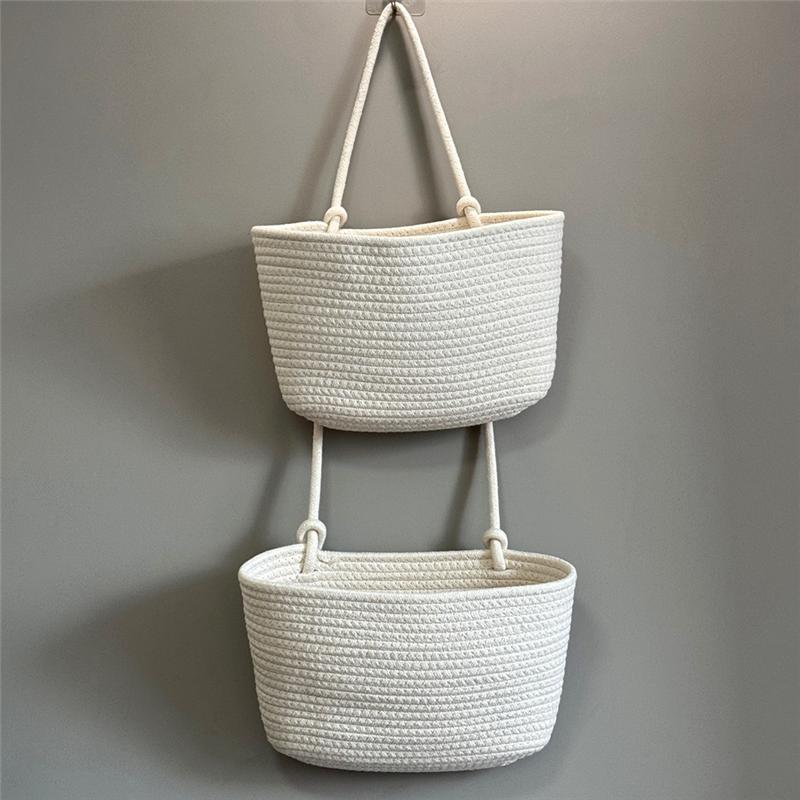 Household Wall-Mounted Woven Storage Basket, Three-Layer Hanging Design, Wall-Mounted Basket For Home Use, Environmentally