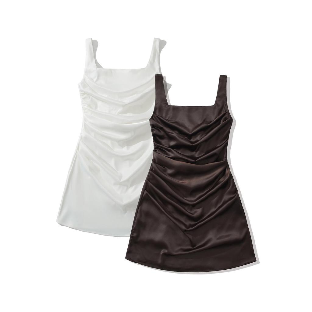 Slim Fit Pleated Spaghetti Strap Dress - Chic Spring/Summer Style