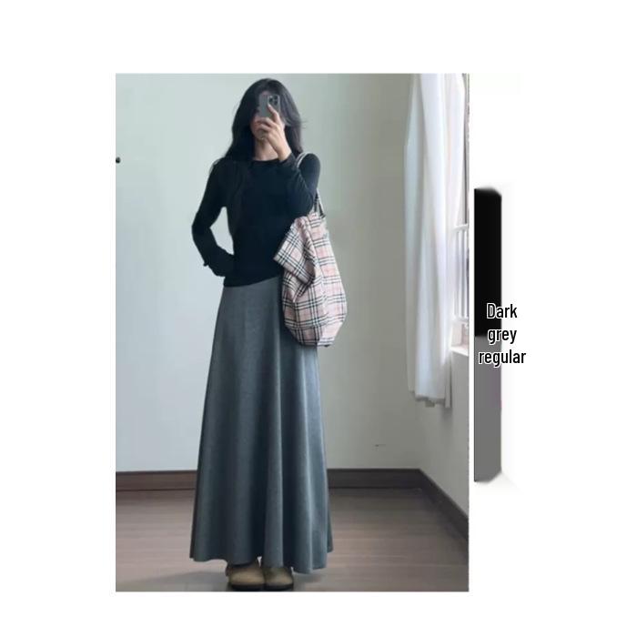 Deep Gray Early Autumn A-Line High-Waisted Skirt: Women's Casual Draping Slimming Skirt