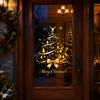 Holiday Storefront Window Displays Gold Ribbon Christmas Tree Static Cling, Glass Sticker with Bow, Reindeer Removable PVC Stickers Antler &
