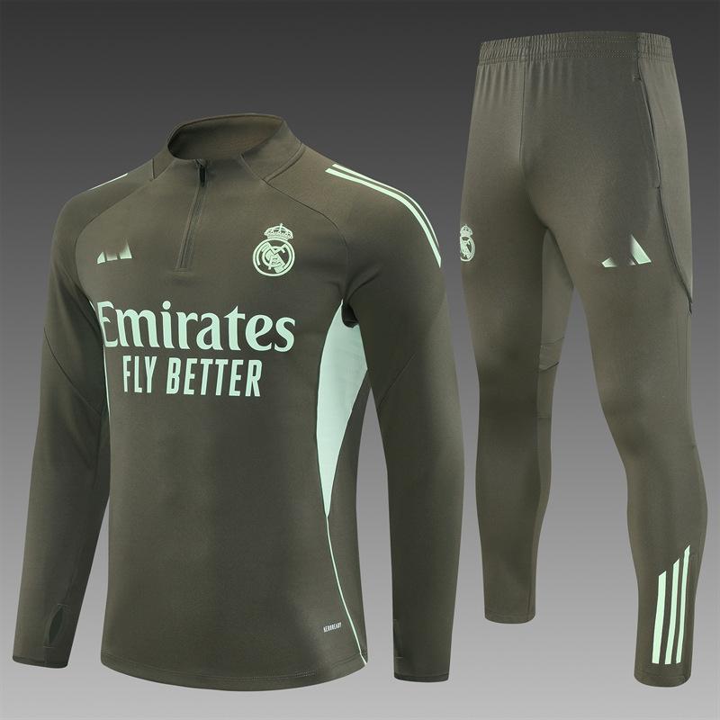 2426 Maglia Real Madrid Manica Lunga Mezza Zip Maglia da Allenamento Calcio Pre-Partita Maglia da Gara Tuta Adulto Manica Corta Bambino