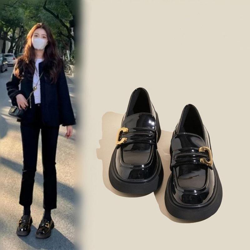 

Женские туфли из натуральной кожи, в британском стиле, одинарные туфли, весна 2025, весна и осень, лоферы на платформе, черные, универсальные, платформа для увеличения роста 40 чёрный