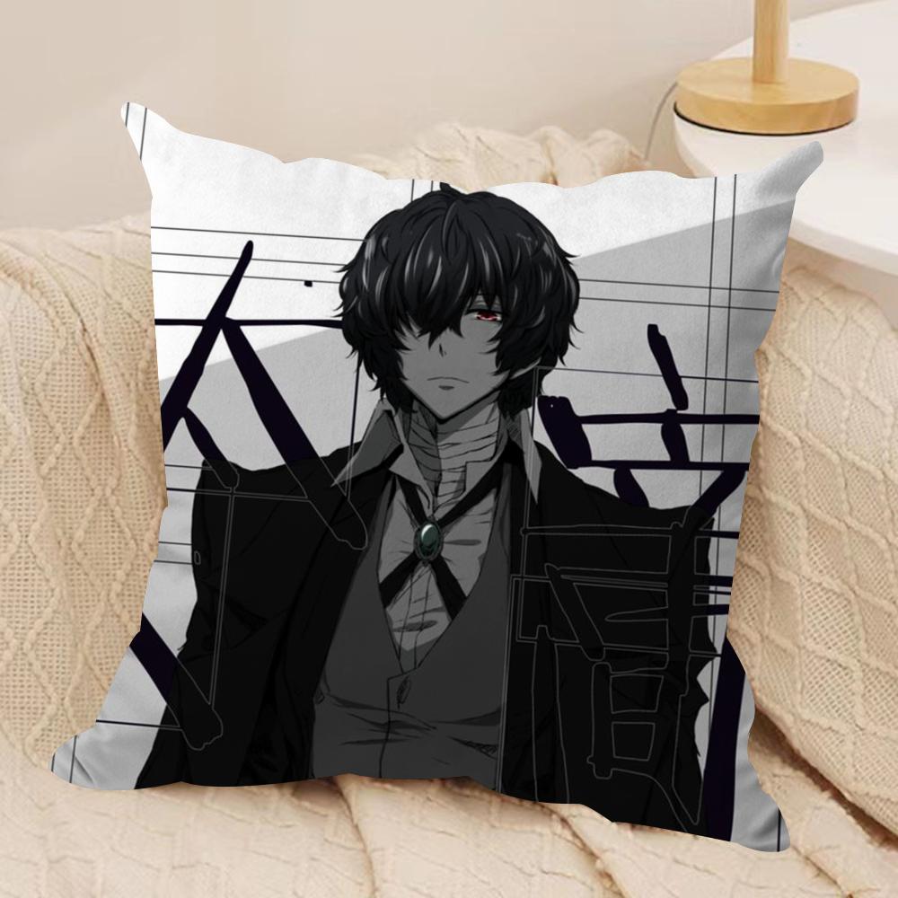 B-BunGo S-Stray Dogs Cushion Cover Soft Plush Fabric Double-Sided Printed Sofa Cushion Cover for All Seasons Home Decor Gift